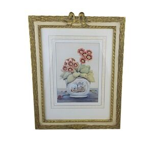 Phyllida Riddell Framed Floral Primrose Print Ornate Gold and Cream Bow Frame